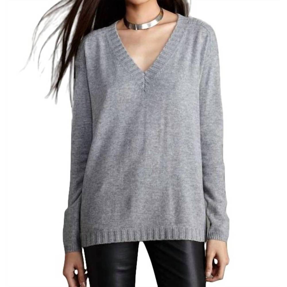 NEW LABEL+THREAD luxe t-back vee sweater in grey/black